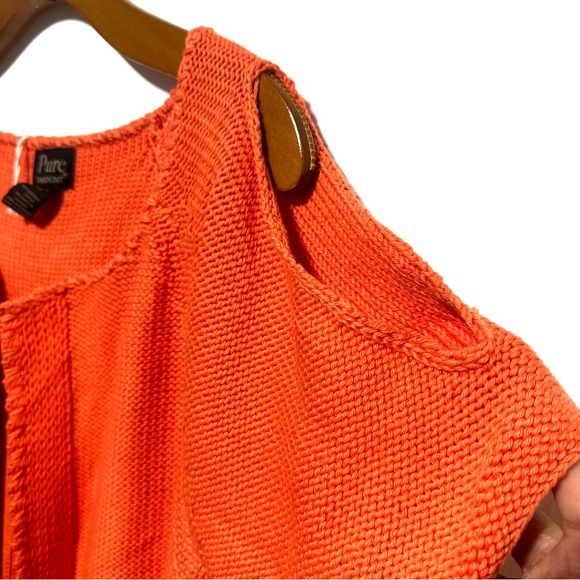 Pure Handknit by Neon Buddha Orange Cold Shoulder Handmade Sweater Cardigan Top - Picture 5 of 9